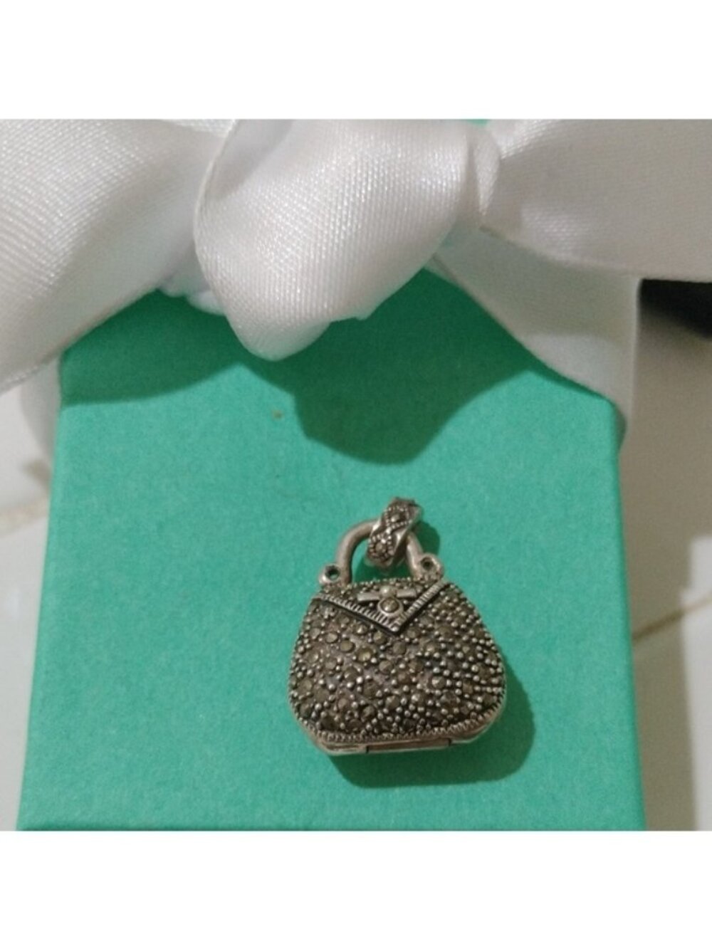 Sterling Silver & Marcasite Purse Locket Pendant